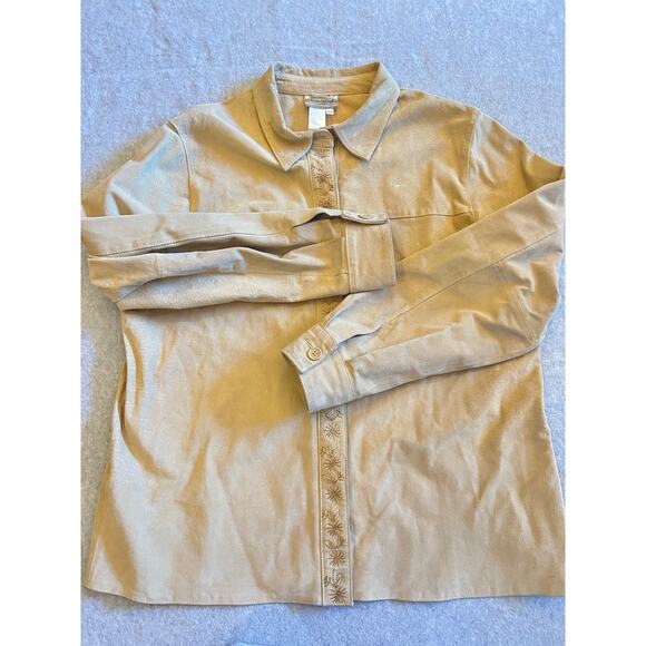 Coldwater Creek Suede Leather Jacket Women's XL Cream Embroidered Snap Button - Picture 9 of 16